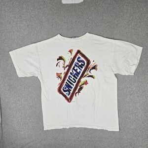 VINTAGE Planet Mars Men Shirt XL White 90s USA Snickers Logo Single Stitch